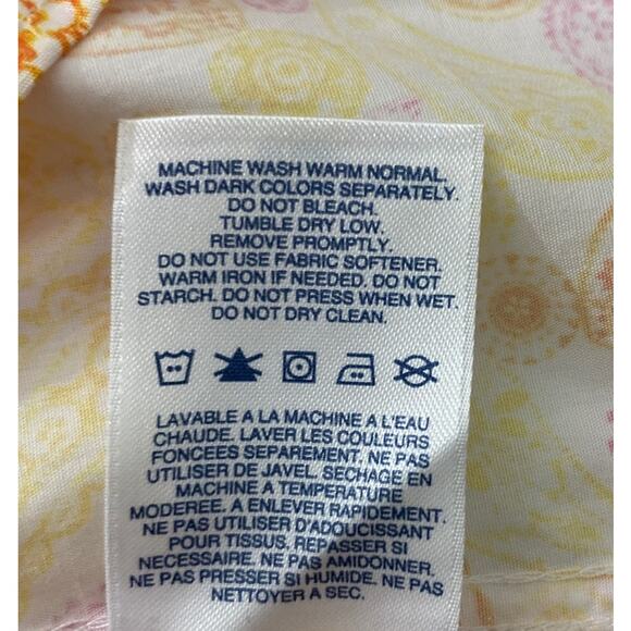 NWT Lands’ End Size 16 Yellow Pink Paisley Button Up Sleeveless Blouse No-Iron - Picture 7 of 7